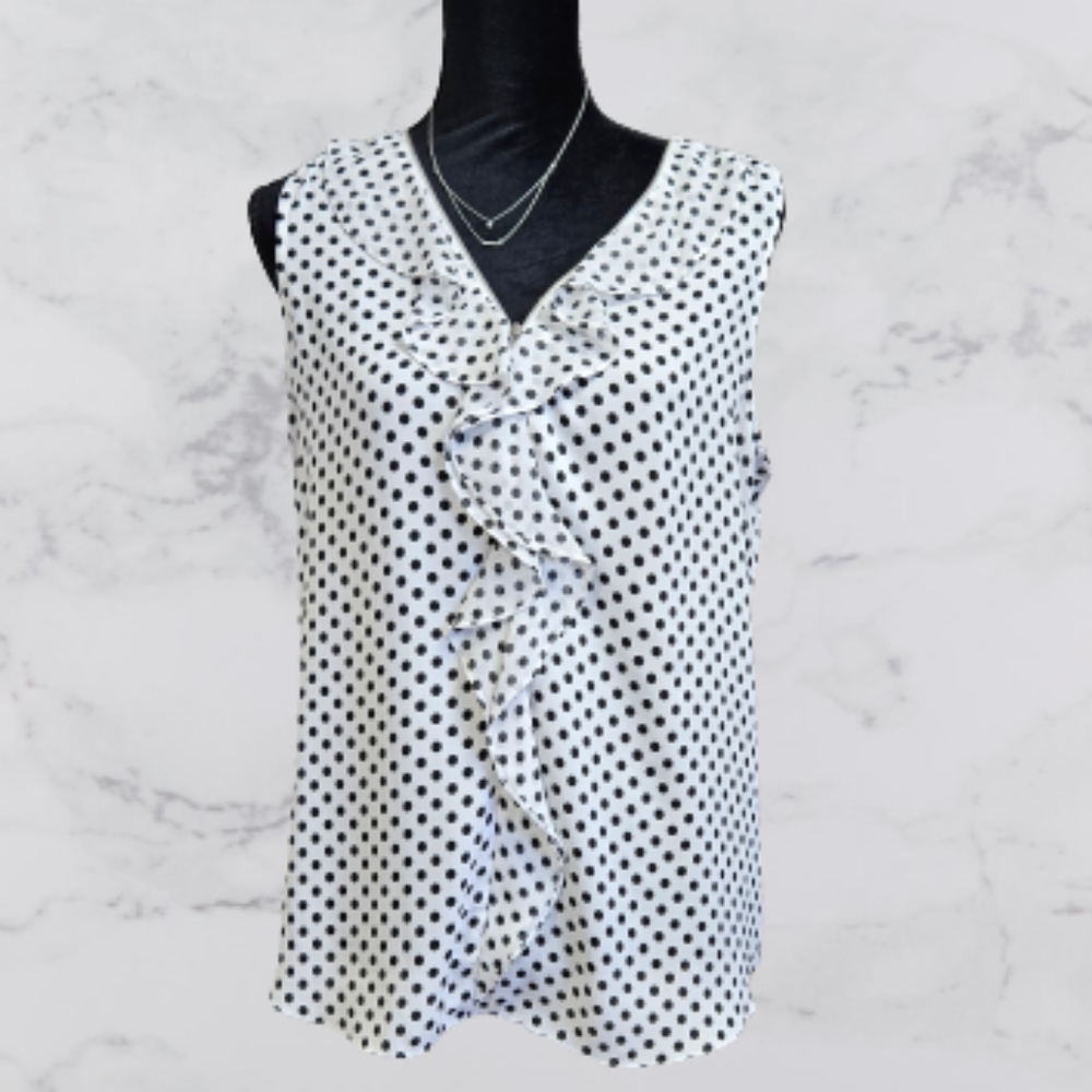 INC International Concepts women's large white & black polka-dot  sleeveless top